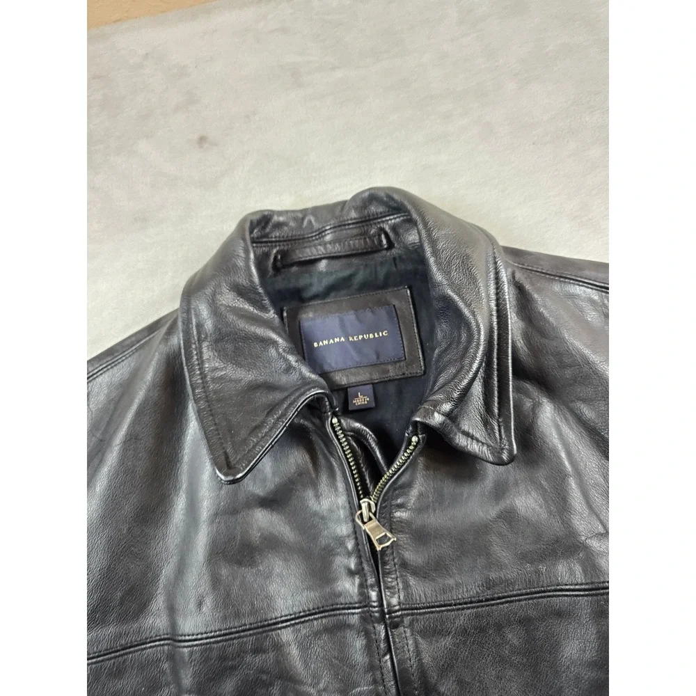Vintage Banana Republic Leather Jacket Mens Large Black Heavy Thick Zip Classic